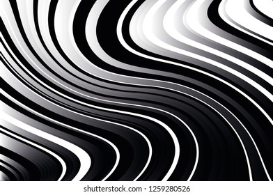 Abstract pattern. Texture with wavy, curves lines. Optical art background. Wave design black and white. Digital image with a psychedelic stripes. Vector illustration  