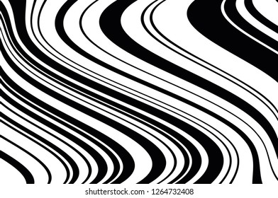 Abstract pattern. Texture with wavy, curves lines. Optical art background. Wave design black and white. Digital image with a psychedelic stripes. Vector illustration  