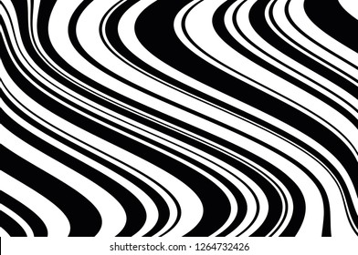 Abstract pattern. Texture with wavy, curves lines. Optical art background. Wave design black and white. Digital image with a psychedelic stripes. Vector illustration  