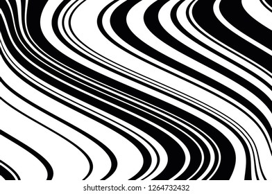 Abstract pattern. Texture with wavy, curves lines. Optical art background. Wave design black and white. Digital image with a psychedelic stripes. Vector illustration  