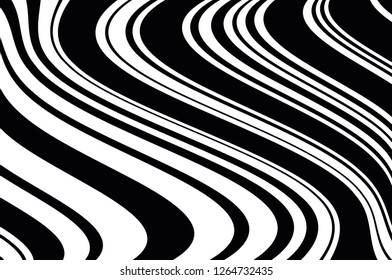 Abstract pattern. Texture with wavy, curves lines. Optical art background. Wave design black and white. Digital image with a psychedelic stripes. Vector illustration  