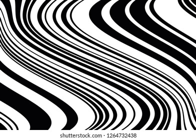 Abstract pattern. Texture with wavy, curves lines. Optical art background. Wave design black and white. Digital image with a psychedelic stripes. Vector illustration  