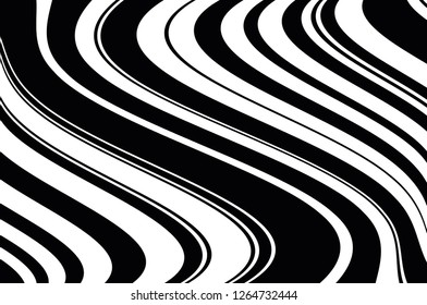Abstract pattern. Texture with wavy, curves lines. Optical art background. Wave design black and white. Digital image with a psychedelic stripes. Vector illustration  