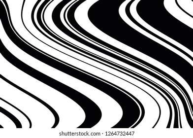 Abstract pattern. Texture with wavy, curves lines. Optical art background. Wave design black and white. Digital image with a psychedelic stripes. Vector illustration  