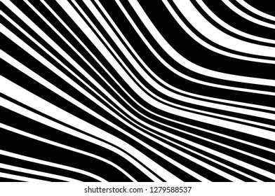 Abstract pattern. Texture with wavy, curves lines. Optical art background. Wave design black and white. Digital image with a psychedelic stripes. Vector illustration 