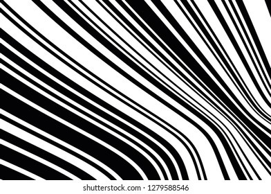 Abstract pattern. Texture with wavy, curves lines. Optical art background. Wave design black and white. Digital image with a psychedelic stripes. Vector illustration 