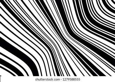 Abstract pattern. Texture with wavy, curves lines. Optical art background. Wave design black and white. Digital image with a psychedelic stripes. Vector illustration 