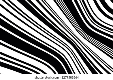 Abstract pattern. Texture with wavy, curves lines. Optical art background. Wave design black and white. Digital image with a psychedelic stripes. Vector illustration 