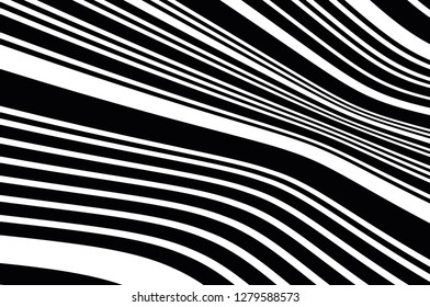 Abstract pattern. Texture with wavy, curves lines. Optical art background. Wave design black and white. Digital image with a psychedelic stripes. Vector illustration 