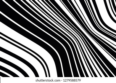 Abstract pattern. Texture with wavy, curves lines. Optical art background. Wave design black and white. Digital image with a psychedelic stripes. Vector illustration 