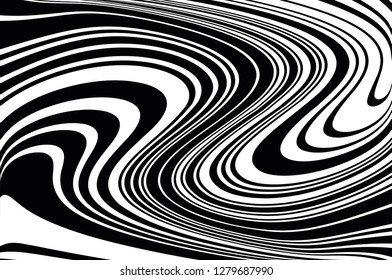 Abstract pattern. Texture with wavy, curves lines. Optical art background. Wave design black and white. Digital image with a psychedelic stripes. Vector illustration  