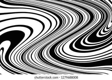 Abstract pattern. Texture with wavy, curves lines. Optical art background. Wave design black and white. Digital image with a psychedelic stripes. Vector illustration  