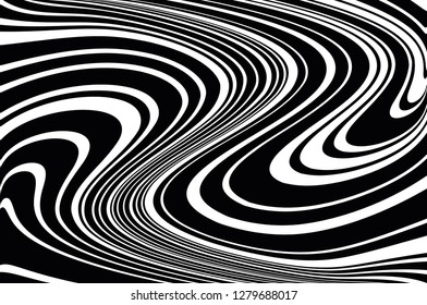 Abstract pattern. Texture with wavy, curves lines. Optical art background. Wave design black and white. Digital image with a psychedelic stripes. Vector illustration  