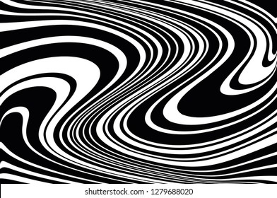 Abstract pattern. Texture with wavy, curves lines. Optical art background. Wave design black and white. Digital image with a psychedelic stripes. Vector illustration  