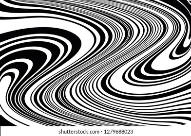 Abstract pattern. Texture with wavy, curves lines. Optical art background. Wave design black and white. Digital image with a psychedelic stripes. Vector illustration  