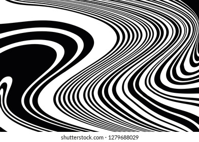 Abstract pattern. Texture with wavy, curves lines. Optical art background. Wave design black and white. Digital image with a psychedelic stripes. Vector illustration  