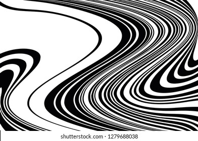 Abstract pattern. Texture with wavy, curves lines. Optical art background. Wave design black and white. Digital image with a psychedelic stripes. Vector illustration  