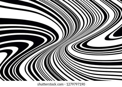 Abstract pattern. Texture with wavy, curves lines. Optical art background. Wave design black and white. Digital image with a psychedelic stripes. Vector illustration  