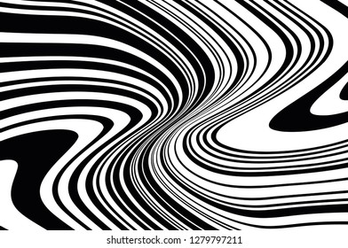 Abstract pattern. Texture with wavy, curves lines. Optical art background. Wave design black and white. Digital image with a psychedelic stripes. Vector illustration  