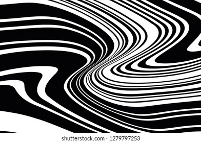 Abstract pattern. Texture with wavy, curves lines. Optical art background. Wave design black and white. Digital image with a psychedelic stripes. Vector illustration  