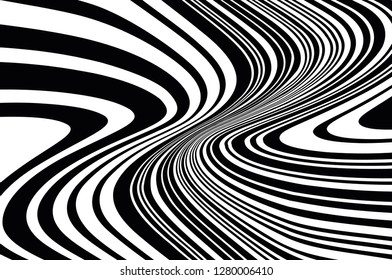 Abstract pattern. Texture with wavy, curves lines. Optical art background. Wave design black and white. Digital image with a psychedelic stripes. Vector illustration  