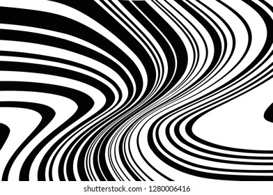 Abstract pattern. Texture with wavy, curves lines. Optical art background. Wave design black and white. Digital image with a psychedelic stripes. Vector illustration  