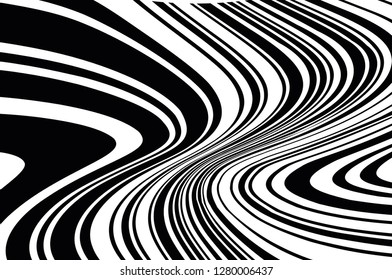 Abstract pattern. Texture with wavy, curves lines. Optical art background. Wave design black and white. Digital image with a psychedelic stripes. Vector illustration  