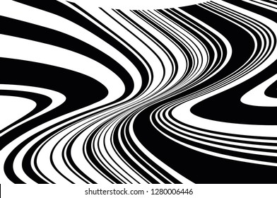 Abstract pattern. Texture with wavy, curves lines. Optical art background. Wave design black and white. Digital image with a psychedelic stripes. Vector illustration  