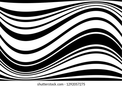 Abstract pattern. Texture with wavy, curves lines. Optical art background. Wave design black and white. Digital image with a psychedelic stripes. Vector illustration  