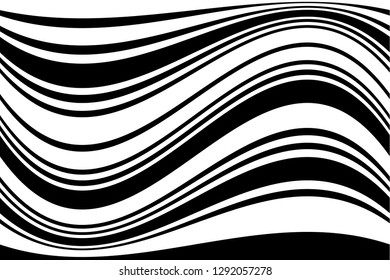 Abstract pattern. Texture with wavy, curves lines. Optical art background. Wave design black and white. Digital image with a psychedelic stripes. Vector illustration  