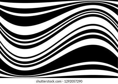 Abstract pattern. Texture with wavy, curves lines. Optical art background. Wave design black and white. Digital image with a psychedelic stripes. Vector illustration  
