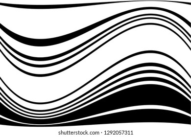 Abstract pattern. Texture with wavy, curves lines. Optical art background. Wave design black and white. Digital image with a psychedelic stripes. Vector illustration  