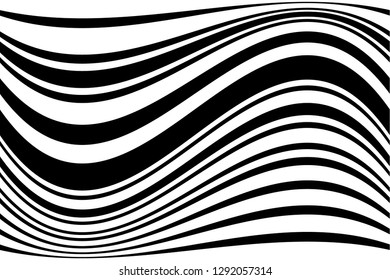 Abstract pattern. Texture with wavy, curves lines. Optical art background. Wave design black and white. Digital image with a psychedelic stripes. Vector illustration  