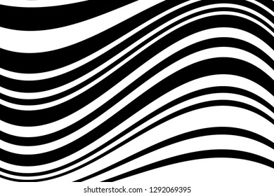Abstract pattern. Texture with wavy, curves lines. Optical art background. Wave design black and white. Digital image with a psychedelic stripes. Vector illustration  