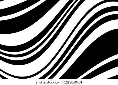 Abstract pattern. Texture with wavy, curves lines. Optical art background. Wave design black and white. Digital image with a psychedelic stripes. Vector illustration  