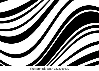 Abstract pattern. Texture with wavy, curves lines. Optical art background. Wave design black and white. Digital image with a psychedelic stripes. Vector illustration  
