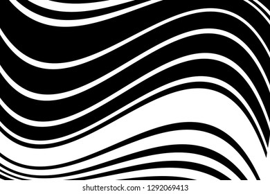 Abstract pattern. Texture with wavy, curves lines. Optical art background. Wave design black and white. Digital image with a psychedelic stripes. Vector illustration  