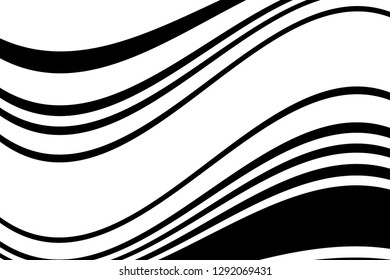 Abstract pattern. Texture with wavy, curves lines. Optical art background. Wave design black and white. Digital image with a psychedelic stripes. Vector illustration  