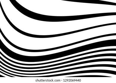 Abstract pattern. Texture with wavy, curves lines. Optical art background. Wave design black and white. Digital image with a psychedelic stripes. Vector illustration  