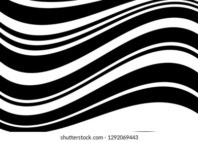 Abstract pattern. Texture with wavy, curves lines. Optical art background. Wave design black and white. Digital image with a psychedelic stripes. Vector illustration  