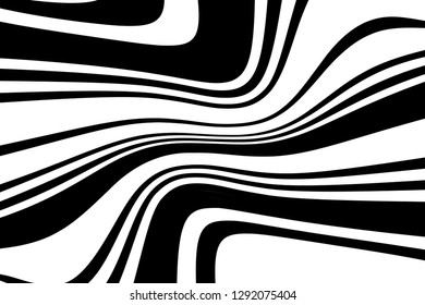 Abstract pattern. Texture with wavy, curves lines. Optical art background. Wave design black and white. Digital image with a psychedelic stripes. Vector illustration  