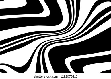 Abstract pattern. Texture with wavy, curves lines. Optical art background. Wave design black and white. Digital image with a psychedelic stripes. Vector illustration  
