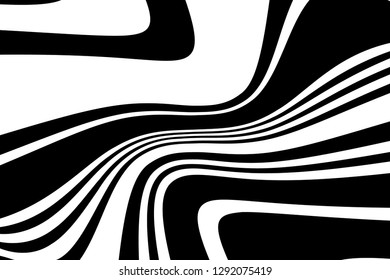 Abstract pattern. Texture with wavy, curves lines. Optical art background. Wave design black and white. Digital image with a psychedelic stripes. Vector illustration  