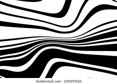 Abstract pattern. Texture with wavy, curves lines. Optical art background. Wave design black and white. Digital image with a psychedelic stripes. Vector illustration  