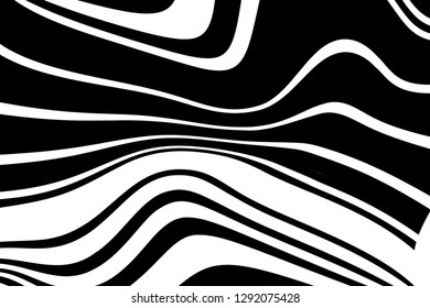 Abstract Pattern. Texture With Wavy, Curves Lines. Optical Art Background. Wave Design Black And White. Digital Image With A Psychedelic Stripes. Vector Illustration  