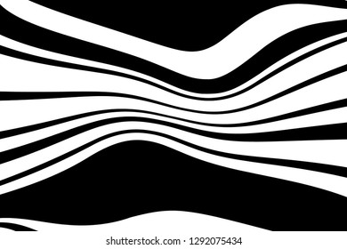 Abstract pattern. Texture with wavy, curves lines. Optical art background. Wave design black and white. Digital image with a psychedelic stripes. Vector illustration  