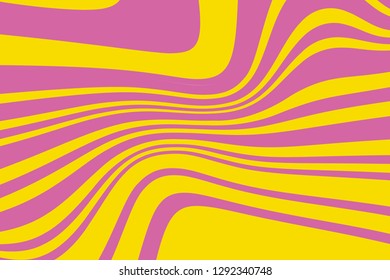 Abstract pattern. Texture with wavy, curves lines. Optical art background. Wave design pink and yellow. Digital image with a psychedelic stripes. Vector illustration  