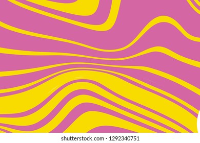 Abstract pattern. Texture with wavy, curves lines. Optical art background. Wave design pink and yellow. Digital image with a psychedelic stripes. Vector illustration  