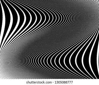 Abstract pattern. Texture with wavy, curves lines. Optical art background. Wave design black and white. Digital image with a psychedelic stripes. Vector illustration  
