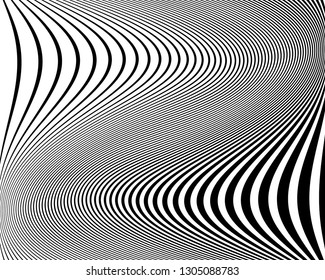 Abstract pattern. Texture with wavy, curves lines. Optical art background. Wave design black and white. Digital image with a psychedelic stripes. Vector illustration  
